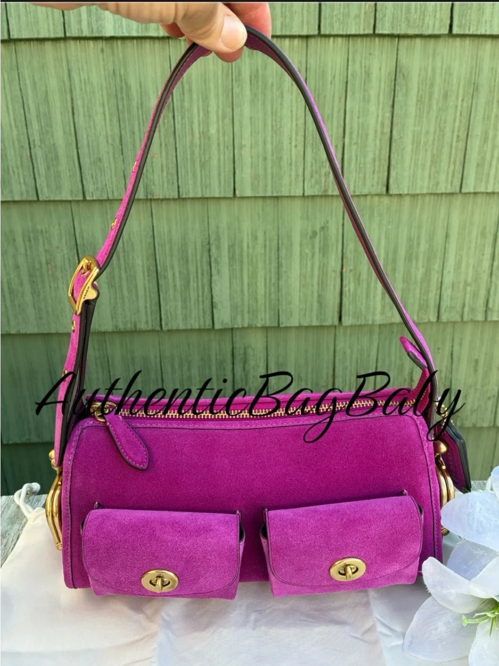 Coach Turnlock Haversack Bag 27 Magenta Suede Purse